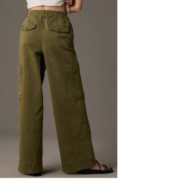 Anthropologie Pilcro Pleated Wide-Leg Cargo Pants new nwt green color size L - Picture 2 of 4